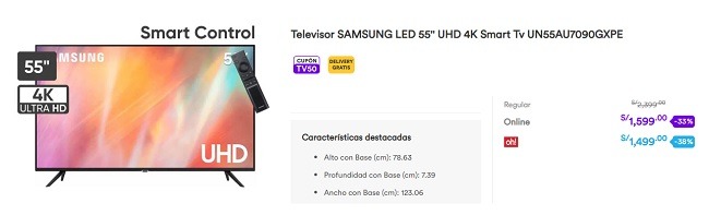 oferta Black Friday 2022 TV Samsung 55 UHD Smart Real Plaza Perú