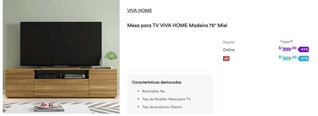 comprar mesa de tv miel Viva Home Black Friday 2022 Perú